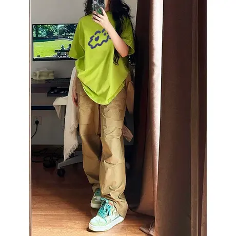 纯棉设计感短袖t恤女夏季新款小众潮牌宽松夏日多巴胺穿搭上衣服图片