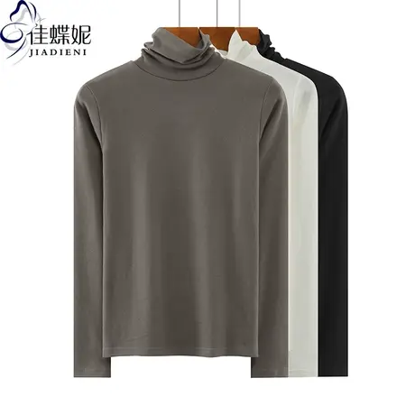 秋冬新款韩版高领修身显瘦纯色纯棉长袖体恤上衣内搭女打底衫T恤商品大图