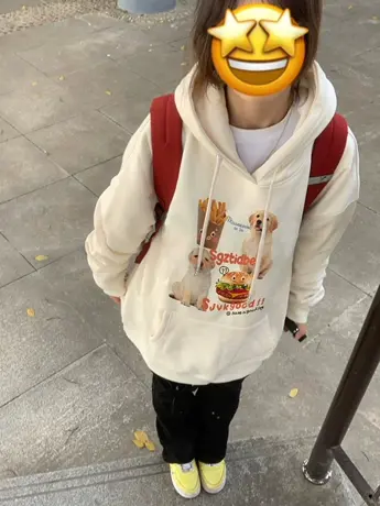 潮牌卫衣女小个子秋冬加绒加厚oversize小众设计连帽宽松上衣外套商品大图