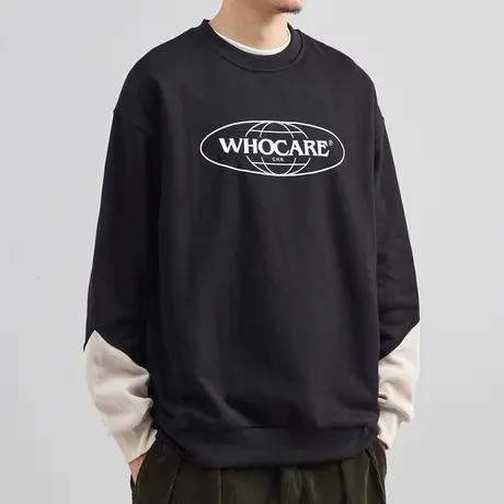 奕飏秋冬季圆领拼接撞色加绒卫衣男士休闲潮流上衣外套韩版商品大图