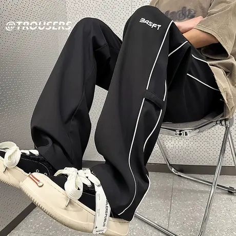 凉感休闲裤男款夏季薄款潮牌ins垂感直筒裤子宽松潮流字母阔腿裤商品大图