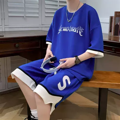 夏季新款青少年学生休闲运动套装初中生五分裤潮流短裤男士两件套商品大图