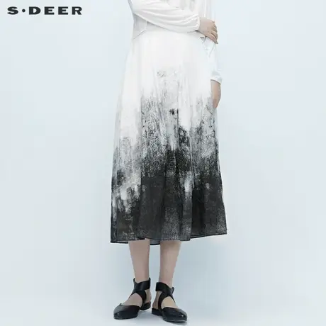 sdeer圣迪奥半身裙女夏女装水墨晕染肌理长裙子女夏半身S20281126图片