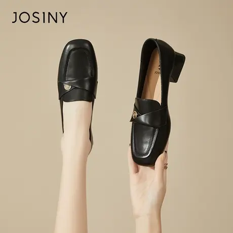 Josiny/卓诗尼粗跟乐福鞋女2024新款春季爆款通勤女鞋黑色小皮鞋商品大图