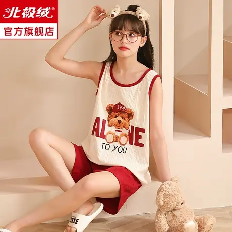 睡衣女夏季薄款可爱无袖2023年新款仿制纯棉大码可外穿家居服套装商品大图