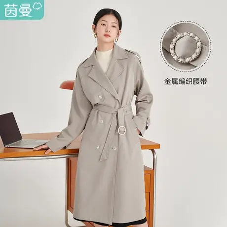 【商场同款】茵曼气质女2023年春季新款翻领收腰大衣宽松百搭风衣图片