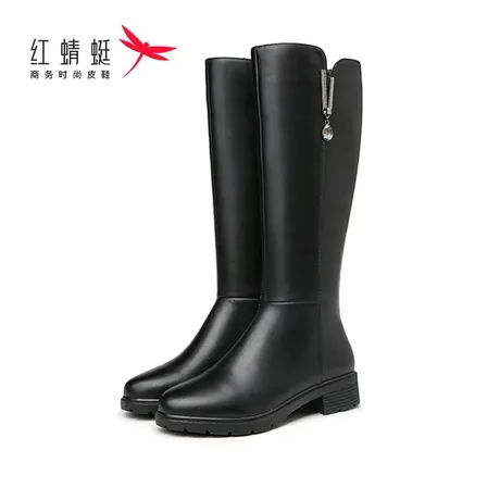 红蜻蜓女鞋女秋冬新款春秋季显瘦加绒厚底防滑保暖时尚休闲百搭靴图片