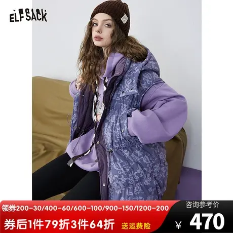 妖精的口袋宽松印花羽绒马甲女2023冬新款小个子复古保暖通勤上衣图片