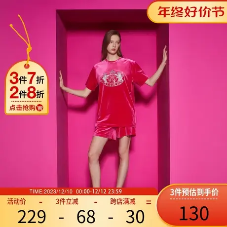 Juicy Couture橘滋2023新款重工烫钻动物丝绒女T恤商品大图