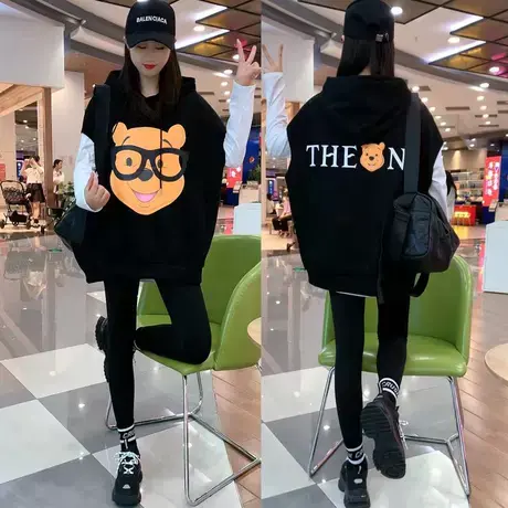 2023早秋新款时尚气质ins小熊马甲卫衣宽松百搭卡通印花套头马甲图片