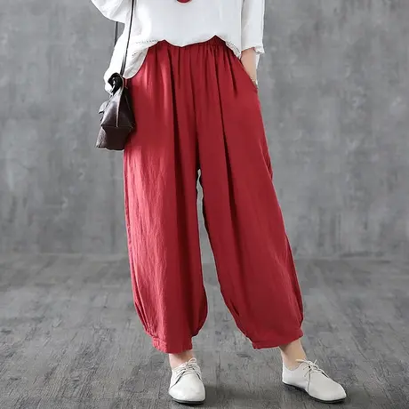 文艺复古棉麻裤子女宽松薄款灯笼裤2022新款亚麻九分裤韩版休闲裤图片