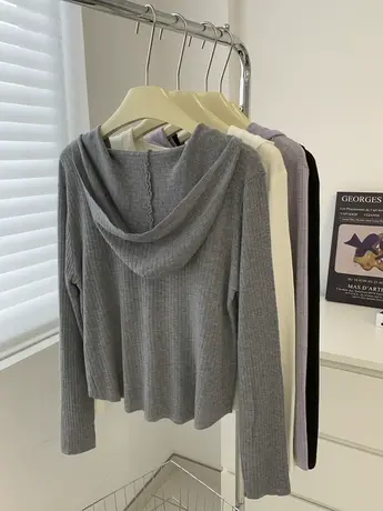 慵懒风连帽针织开衫女早秋薄款双头拉链毛衣外套气质百搭羊毛衫商品大图