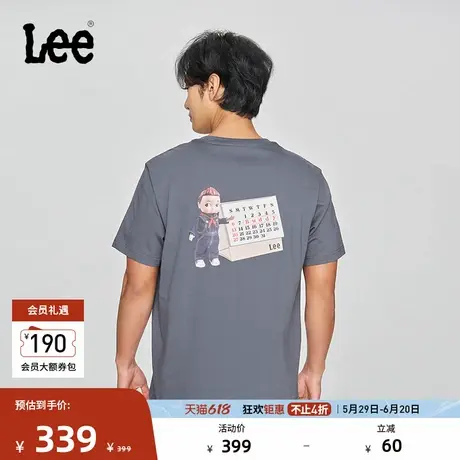 Lee商场同款25春夏新品舒适版圆领印花Logo铁灰色男短袖T恤休闲潮商品大图