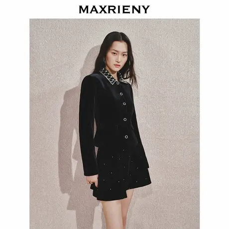 MAXRIENY精致复古感丝绒外套24秋新款水钻领收腰上衣女高级气质感图片