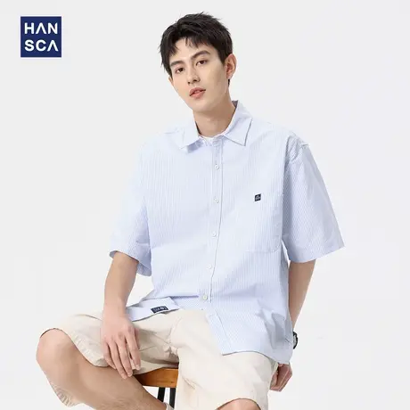 hansca日系cityboy短袖条纹衬衫男2025夏季薄款五分袖衬衣外套男商品大图