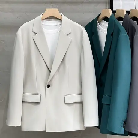 高级感坠感休闲西服男宽松韩版帅气痞帅潮轻熟风春秋小西装外套男图片