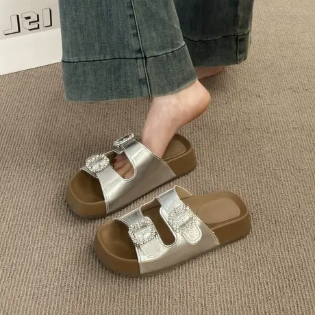 厚底水钻凉拖鞋女2025年夏季新款外穿配裙子拖鞋沙滩法式时尚凉鞋商品大图