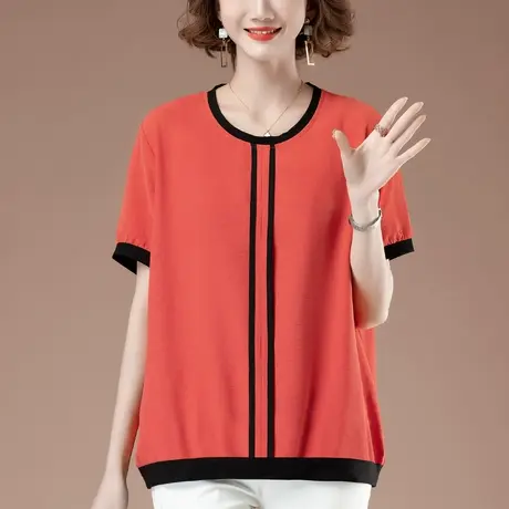 雪纺衫女短袖夏季加肥加大码女装宽松中年妈妈遮肚子显瘦小衫上衣商品大图