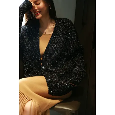 2023秋冬新款女装羊驼毛女士显瘦高级百搭时尚单排扣开衫上衣商品大图