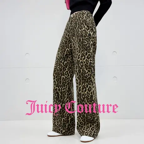 Juicy Couture橘滋牛仔裤女2025年秋季新款豹纹直筒拖地全棉长裤图片