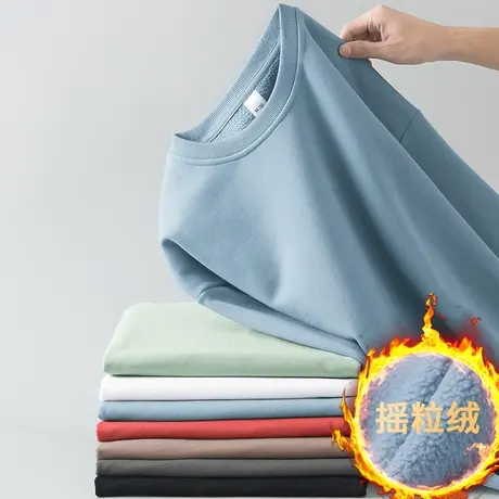 2023新款摇粒绒卫衣男加绒加厚秋冬保暖圆领无帽长袖t恤潮流宽松商品大图