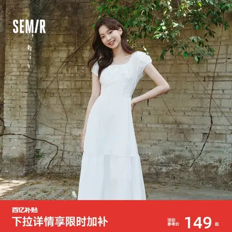 森马连衣裙女白月光气质温柔夏季2025新款蝴蝶结优雅U领长裙初恋图片