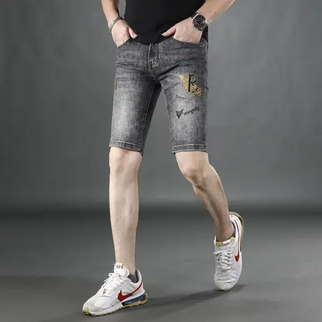 潮牌痞帅牛仔短裤男夏季薄款男士2025新款水洗弹力修身百搭牛仔裤商品大图