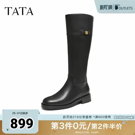 TATA他她靴子女2025秋冬黑色长筒靴时装靴高筒骑士靴长靴7TGC1DG5图片