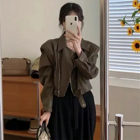 复古pu皮衣外套女2025秋季小个子时尚百搭显瘦机车皮短款夹克上衣商品大图