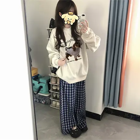 圆领重磅卫衣女2025新款秋冬季白灰色加绒加厚韩系高级感小狗上衣商品大图