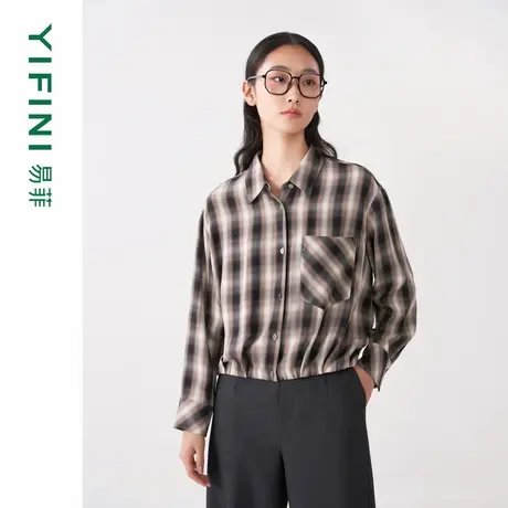[专柜同款]Yifini/易菲美拉德天丝截短款翻领外套宽松短款衬衫女商品大图