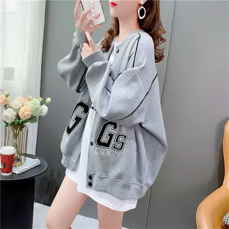 宽松慵懒风棒球服卫衣开衫女秋季2022新款韩版休闲小个子上衣外套商品大图
