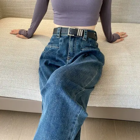 阔腿牛仔裤女2023年新款春秋高腰显瘦复古拖地裤子窄版宽松直筒裤商品大图