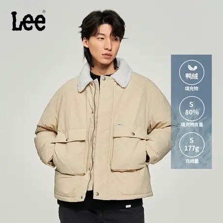 Lee商场同款23秋冬新品舒适版仿羊羔绒领拼接男羽绒服LMT00626520图片