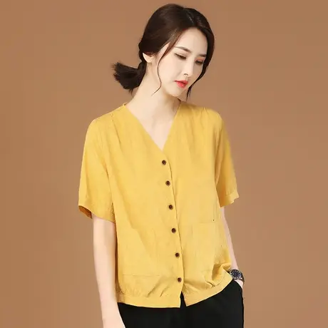 韩潮袭人复古V领刺绣短袖衬衫女2023夏季新款上衣设计感小众衬衣商品大图