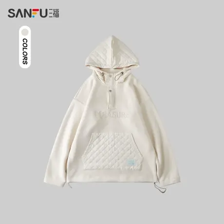 三福2023冬男士时尚英文刺绣重磅卫衣 学院宽松兜领上衣477988图片