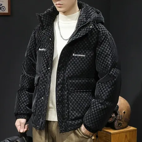 鸭绒羽绒服男冬季2023新款潮牌大码男士连帽工装外套爆款加肥加大商品大图
