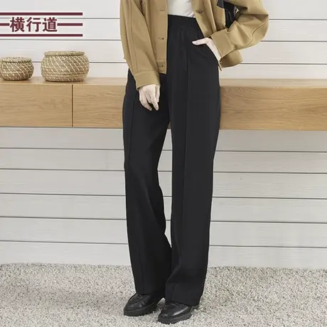 松紧腰阔腿纽扣西装长裤2023新款纯色宽松休闲裤黑色女款下装大码图片