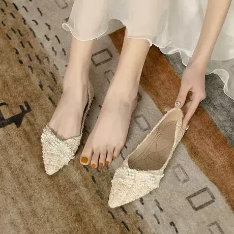 小香风潮牌单鞋2023春款仙女尖头温柔配裙子法式平底鞋女气质名媛商品大图