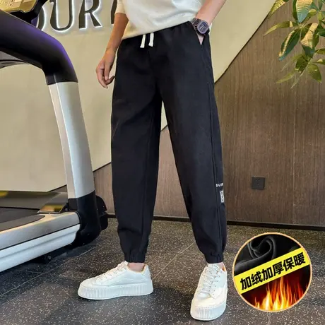 灯芯绒卫裤宽松束脚纯色休闲裤冬款百搭加绒加厚男裤ins运动裤商品大图