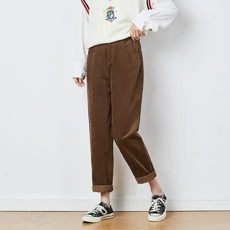 唐狮秋冬新款灯芯绒裤子女宽松高腰显瘦百搭休闲裤女哈伦裤女商品大图