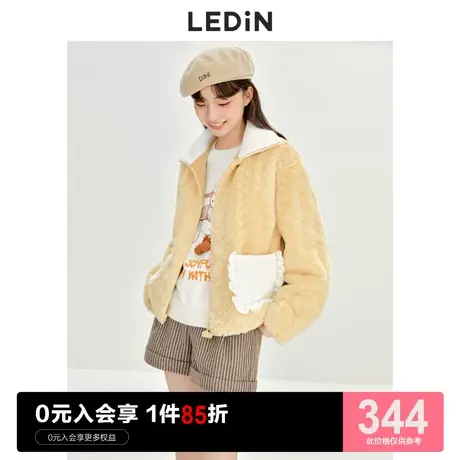 乐町翻领毛毛外套休闲秋冬新款短外套女甜美宽松休闲设计感小众图片