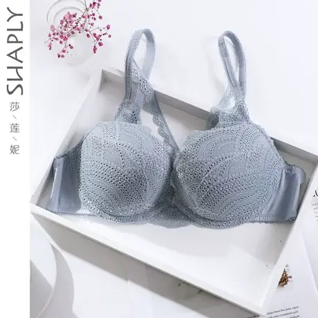 莎莲妮性感蕾丝交叉小胸中厚聚拢调整型文胸上托女士内衣少女胸罩商品大图