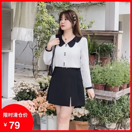 2024年秋装新款花瓣领直筒气质减龄雪纺衫白色上衣女大码显瘦胖MM图片