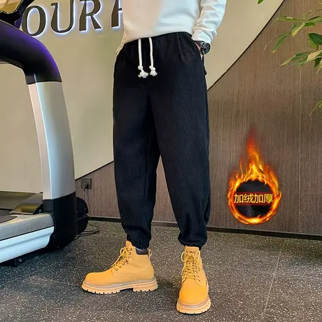 冬季纯色哈伦裤加绒加厚松紧束腿裤学生卫裤潮牌ins男士休闲裤商品大图