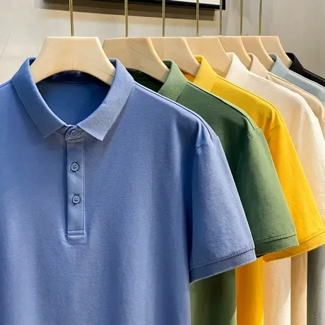 2023夏季新款高端纯色POLO衫男 韩版潮流翻领短袖T恤上衣服保罗衫图片