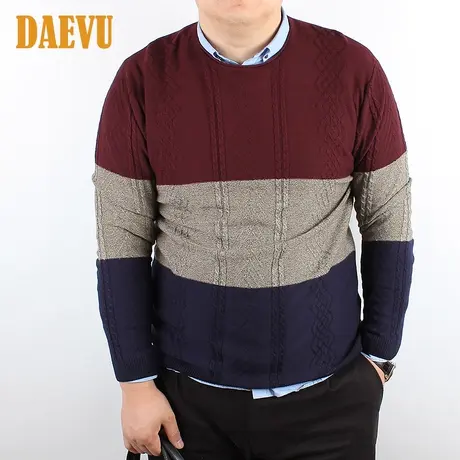 大依无忧新款拼色韩版特大号大码男装毛衣加肥加大圆领男士线衣商品大图