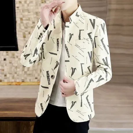 男士休闲立领西服春秋季新款韩版帅气中山装外套上衣潮流男装夹克商品大图