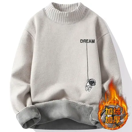 毛衣男秋冬季加绒加厚2023新款半高领针织衫男毛衫冬款打底衫线衣商品大图