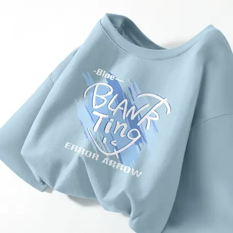 VR真维斯蓝色圆领t恤女2023新款春秋季长袖体恤女士简约百搭上衣V商品大图